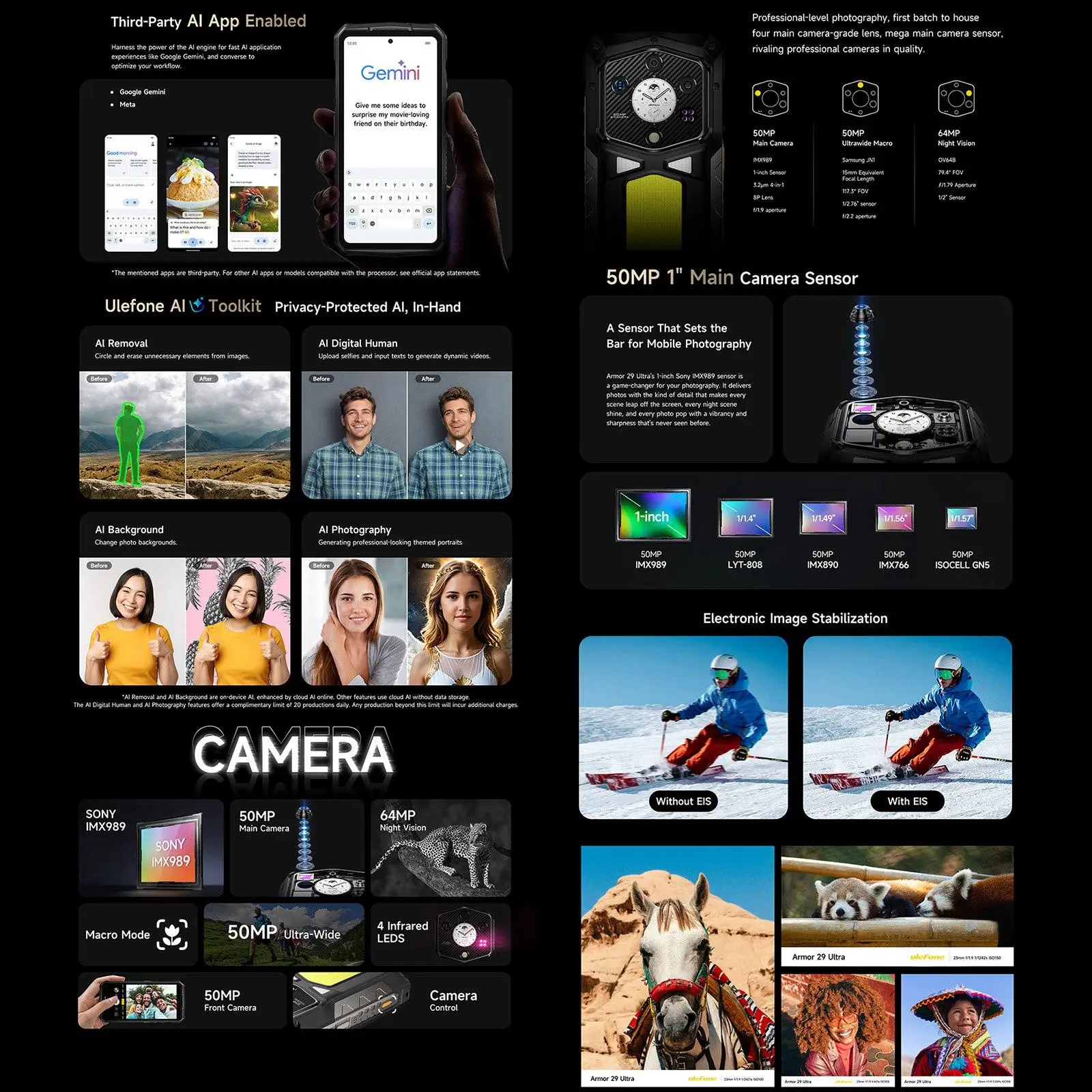 Ulefone Armor 29 Ultra 5G AI هاتف متين 16GB + 1 تيرا بايت للرؤية الليلية 21200mAh 6.67 "الأبعاد 9300 مصباح ليد متعدد الاستخدامات NFC الهاتف الذكي