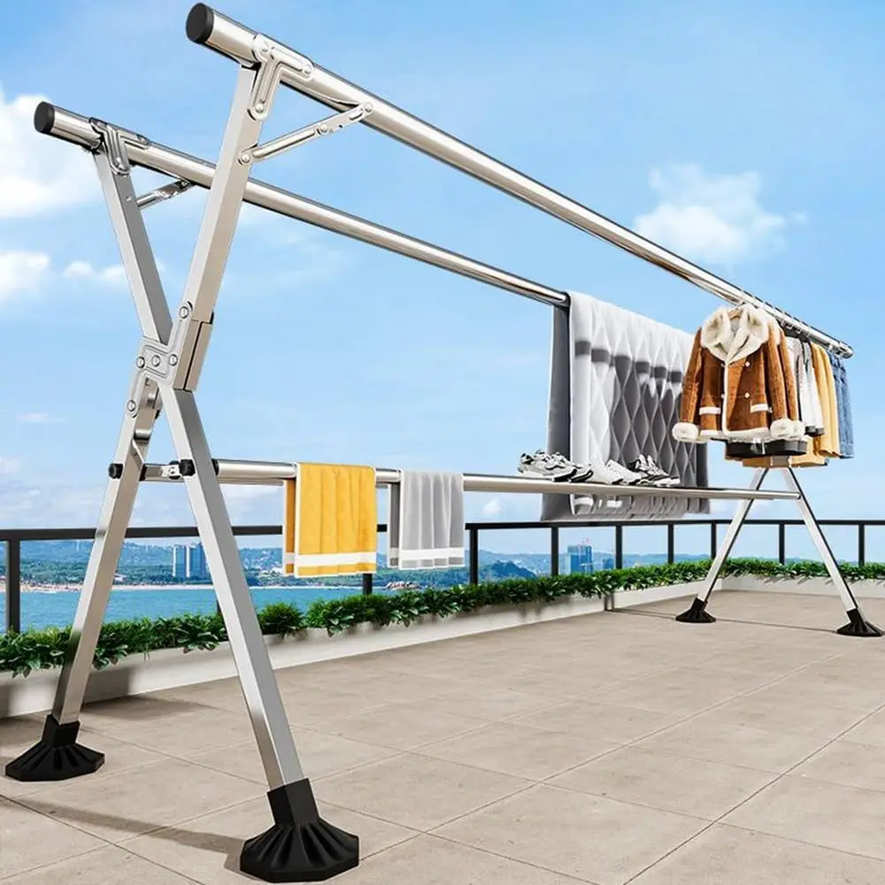 

Adjustable Large-Capacity Clothes Drying Rack with Non-Slip Feet and Shoe Storage, 53-78.7in