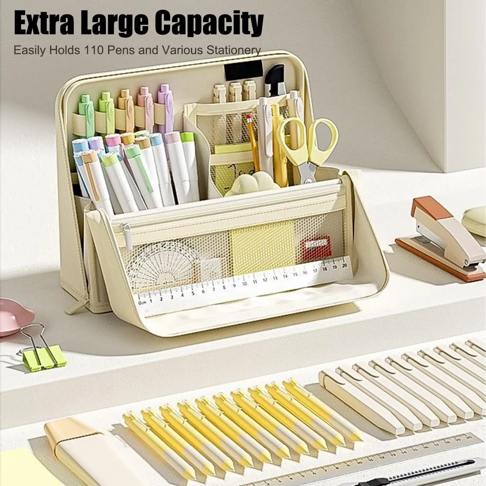 Large Pencil Case Aesthetic Waterproof Organizer Box Standing Pen Holder Stationery Supplies for Home College Students