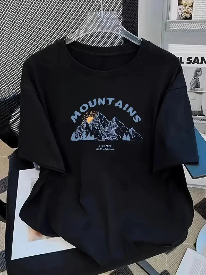 A Continuous and Undulating Mountain Peak T Shirt Women Soft Fashion Short Sleeved Casual Loose Clothes  Harajuku Tshirt