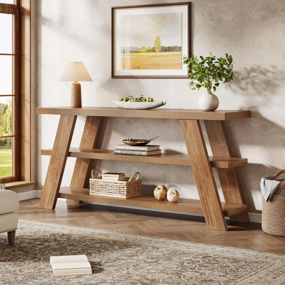 Extra Long 70.9 Console Table with 3-Tier Storage, Narrow Wooden Sofa Table for Behind Couch, Farmhouse Style Entry Foyer Table