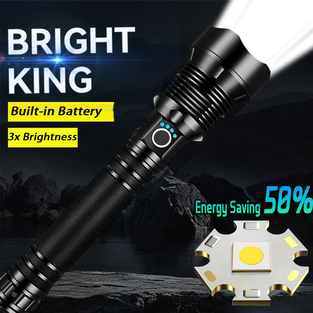 High Power LED Flashlight Super Bright Lantern Zoom Tactical Torch USB Rechargeable Powerful Hand Lamp Camping Outdoor Fishing
