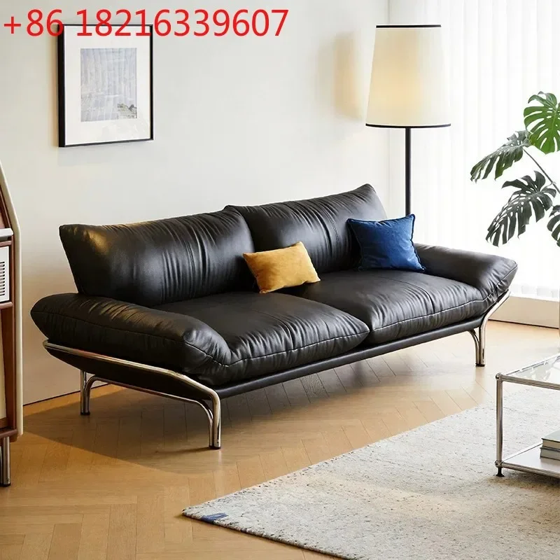 YAO medieval Bauhaus style black leather high-end straight row tall sofa