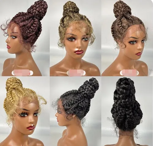 Synthetic Braided Updo Lace Front Wig Box Braids Wig For Black Women Cornrow Braids Lace Wigs Frontal Afro Wig New Style Hair