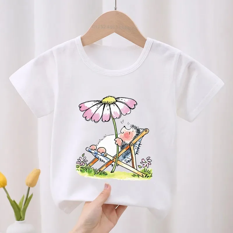 子供のためのヘッジホッグアニマルプリントTシャツ,半袖Tシャツ,かわいい漫画のトップ,女の赤ちゃんのための夏のTシャツ,ベストセラー