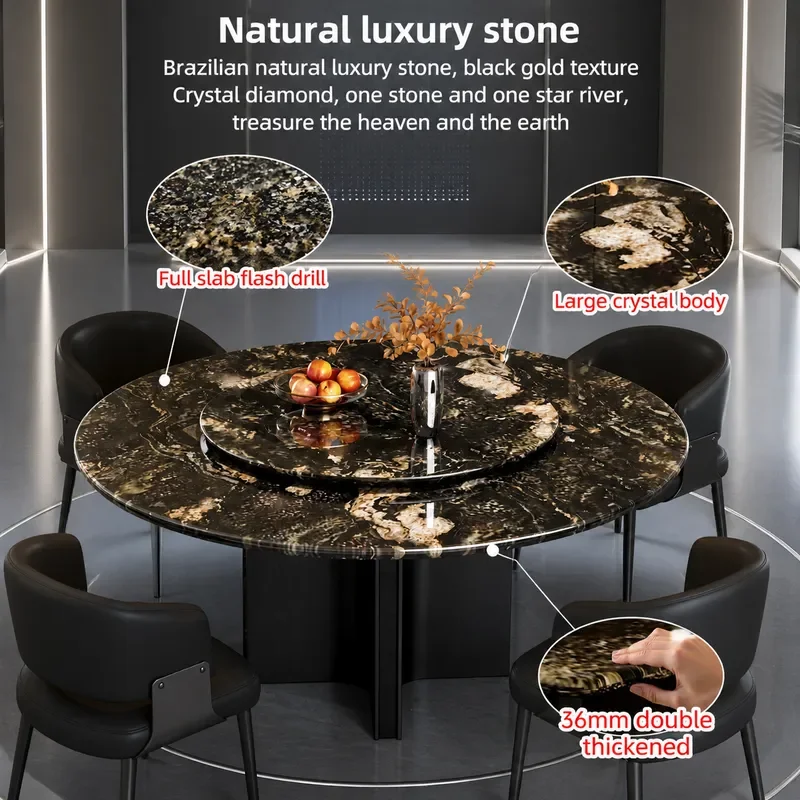Bright Galaxy Natural Stone Round Dining Table Italian Light Luxury High End Marble Table for Family Villa