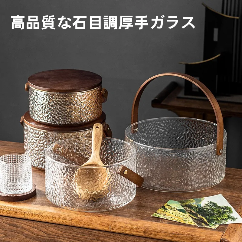 Portable Glass Ice Fruit Bucket round Handheld Fruit Basket Happy Fruit Plate Fruit Basin Tea Bucket Container Ladies T-shirt