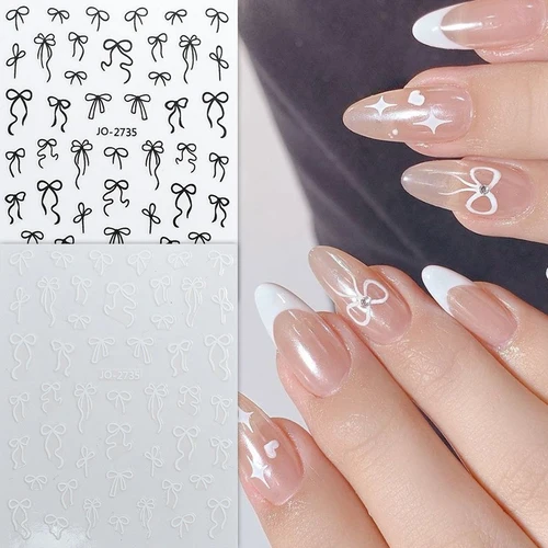 Imagen 1 del producto 1 unidad de pegatinas para decoración de uñas con lazo, negro, blanco, bonito diseño de cinta de varias formas, calcomanías autoadhesivas para decoración de manicura DIY