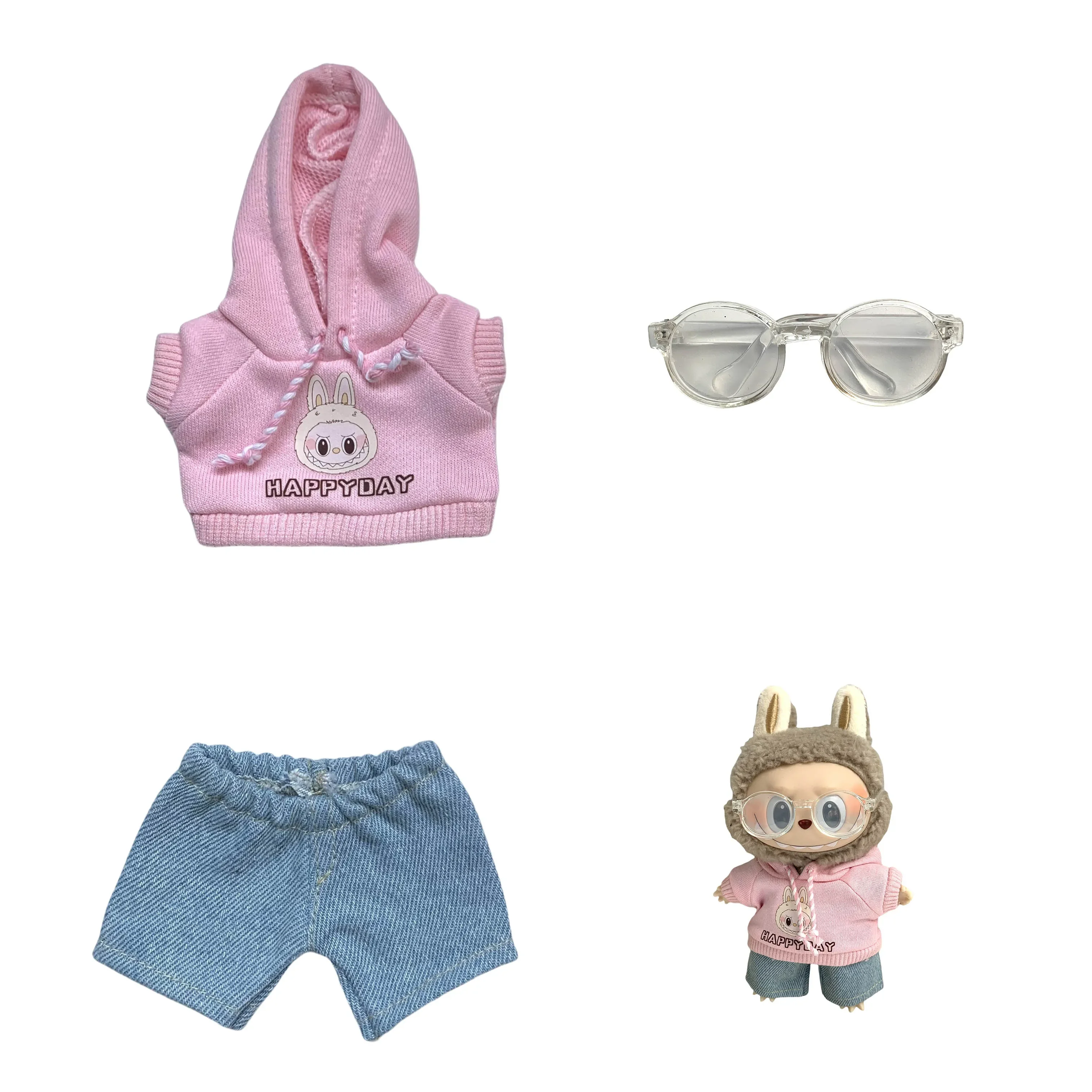 

Clothes for Labubu Clothes Outfit Accessories Doll Pop Solid Color Hoodie T-shirt Short Hat Bag Clothes Gift, Girl Toy