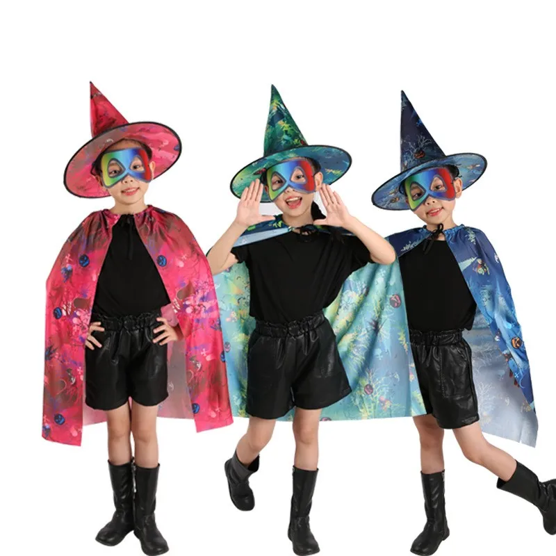 loween Diavolo Baan per bambini Abito da strega Cosplay Mantello da mago Costume da palcoscenico in fibra di poliestere per performance genitore-figlio