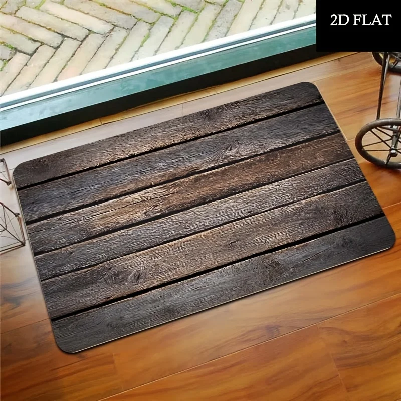 Imitation Wood Grain Non-Slip Thickened Floor Mat Washable Decorative Area Rug for Kitchen Living Room Bedroom Entrance