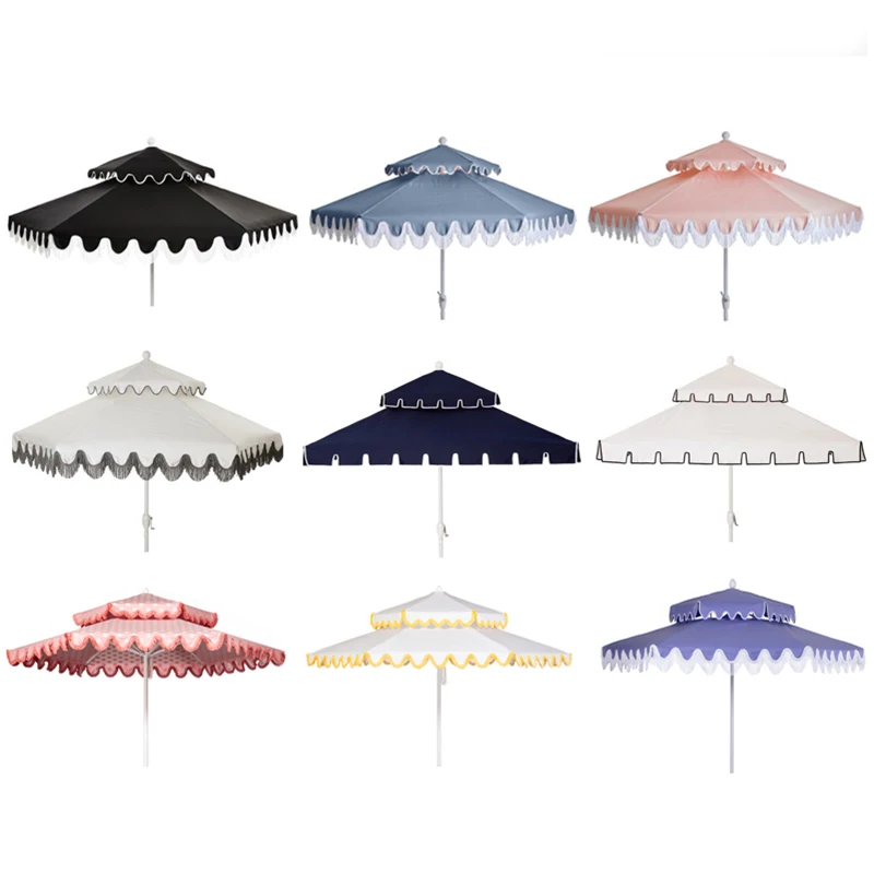 2.7m Large Custom Aluminum Pole Hotel Furniture Two-Tier Scalloped Swimming Pool Sun Outdoor Garden Beach Umbrella