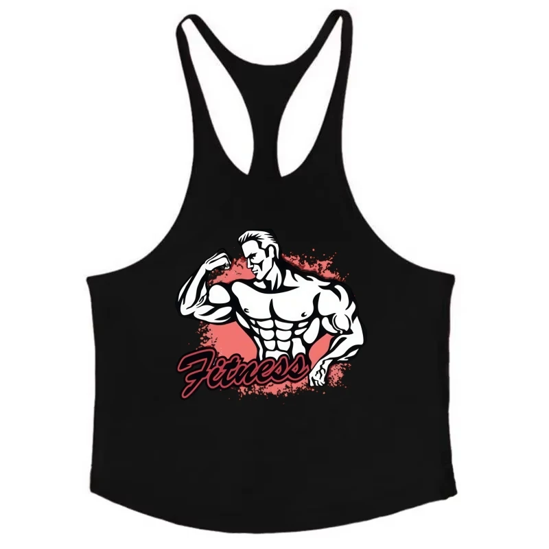 Colete de ginástica para homens, camiseta com stringer nas costas em Y, roupas esportivas de desempenho, algodão com absorção de umidade, regata sem mangas, camisa de musculação