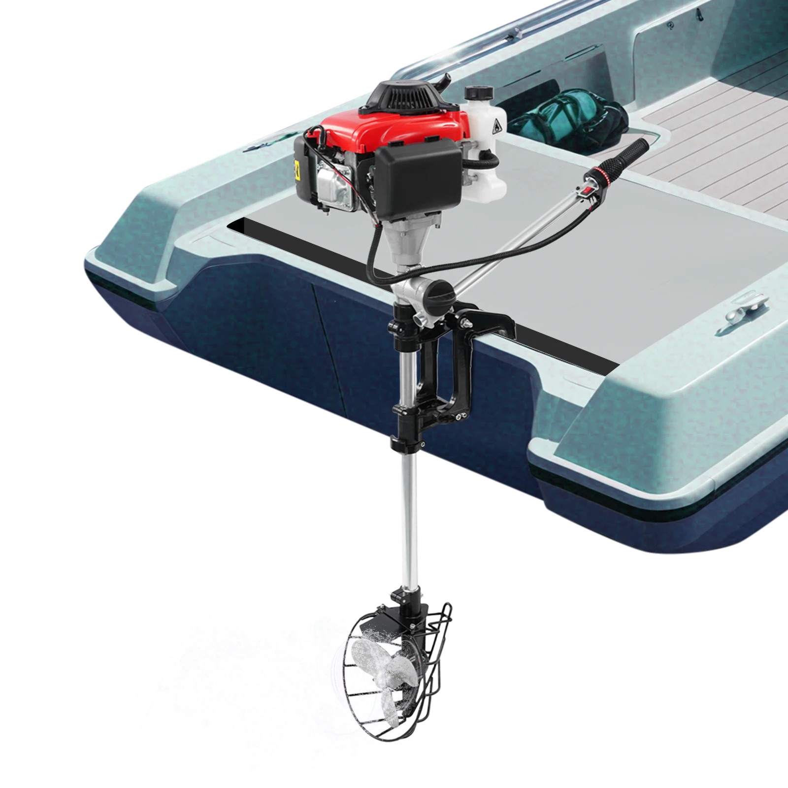 

53.2cc Outboard Motor Manual Pull Start, 4-Stroke 4.0HP Boat Motor, Outboard Boat Engine with Propeller Protective Cover