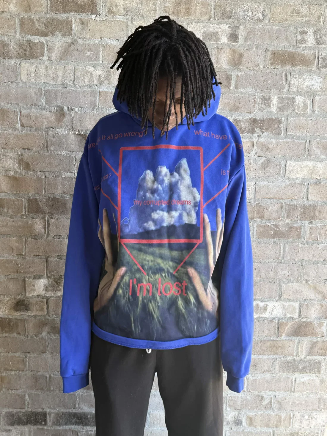 

Paranoid Oversized Blue Hoodie Men My Corrupted Dreams Graphic Print Sweatshirts Drop Shoulder Harajuku Streetwear Hooded Tops