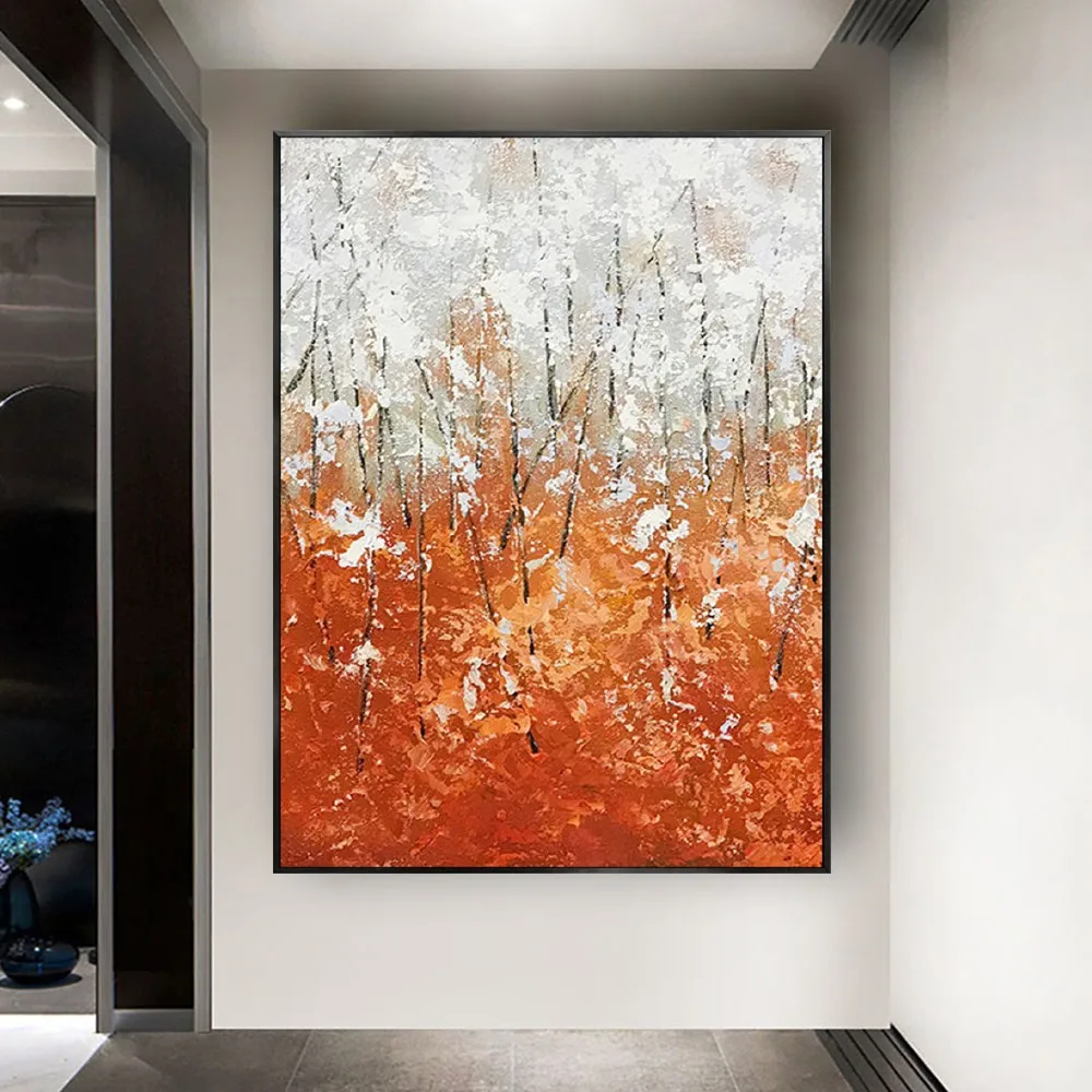 

Hand Painted Large Abstract Painting Orange Modern Abstract Oil Paintings Palette Thick Textured Wall Art For Living Room Decor