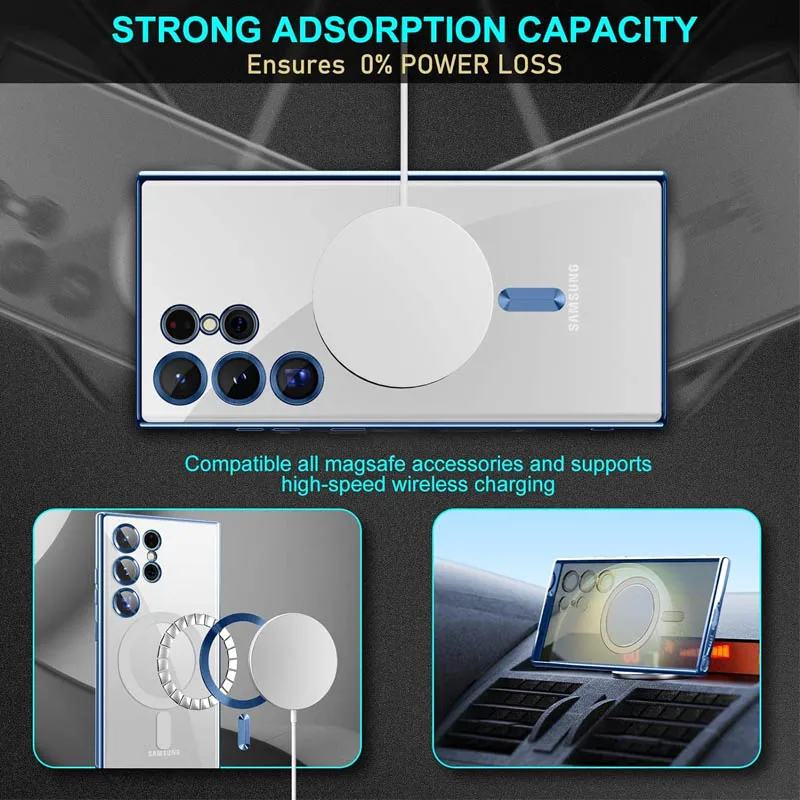 Magsafe Plating Transparent Case  For Samsung S25 Edge S24 FE S23 Ultra S22 Plus S21 Wireless Charge Silicone Shockproof Cover