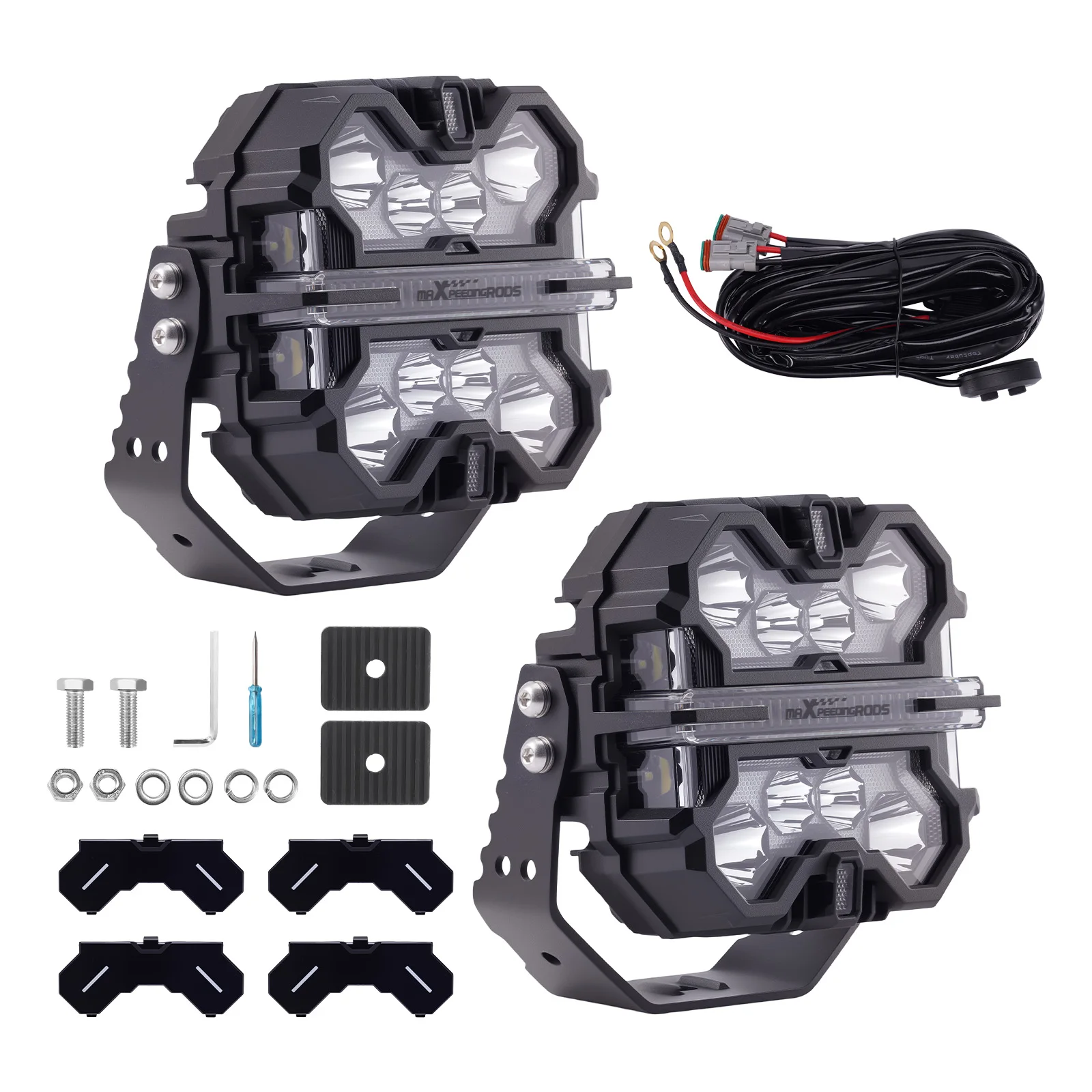 MaXpeedingrods 7inch Square Off-Road Auxiliary Light 332W Bar RGB DRL White Amber 12V IP68 For Sport Utility 4WD 4X4