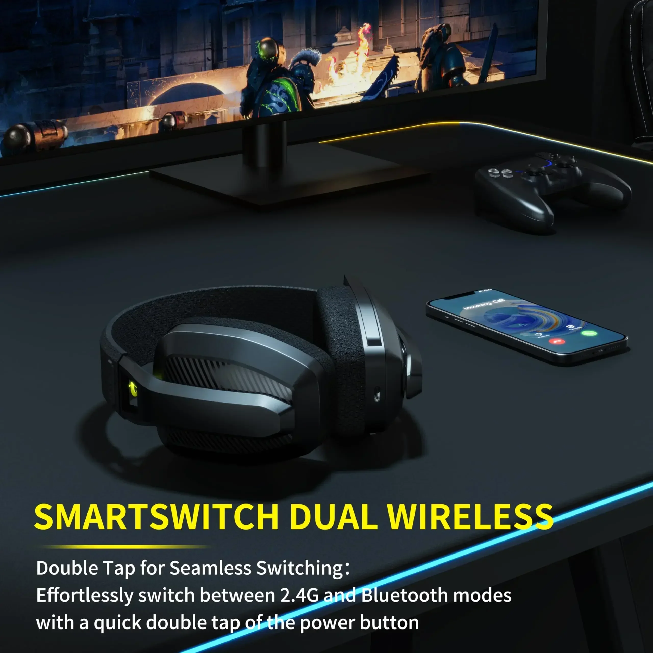 BINNUNE BW06 2,4 GHz Bluetooth-Headsets Gamer mit Mikrofon Drahtloser Gaming-Kopfhörer mit Mikrofon für PS5 PS4 PC Mac Playstation – Detail 8