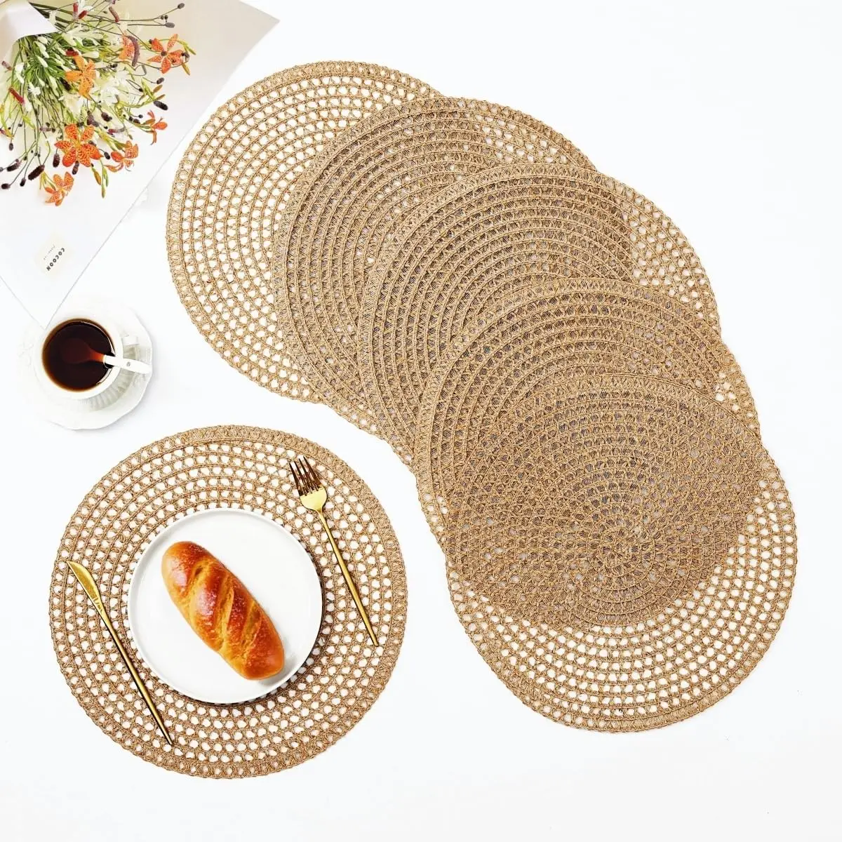 

Round Placemats for Dining Table,15 Inch Natural Jute Woven Boho Decorative Table Place Mat for Wedding Christmas Holiday Dinner