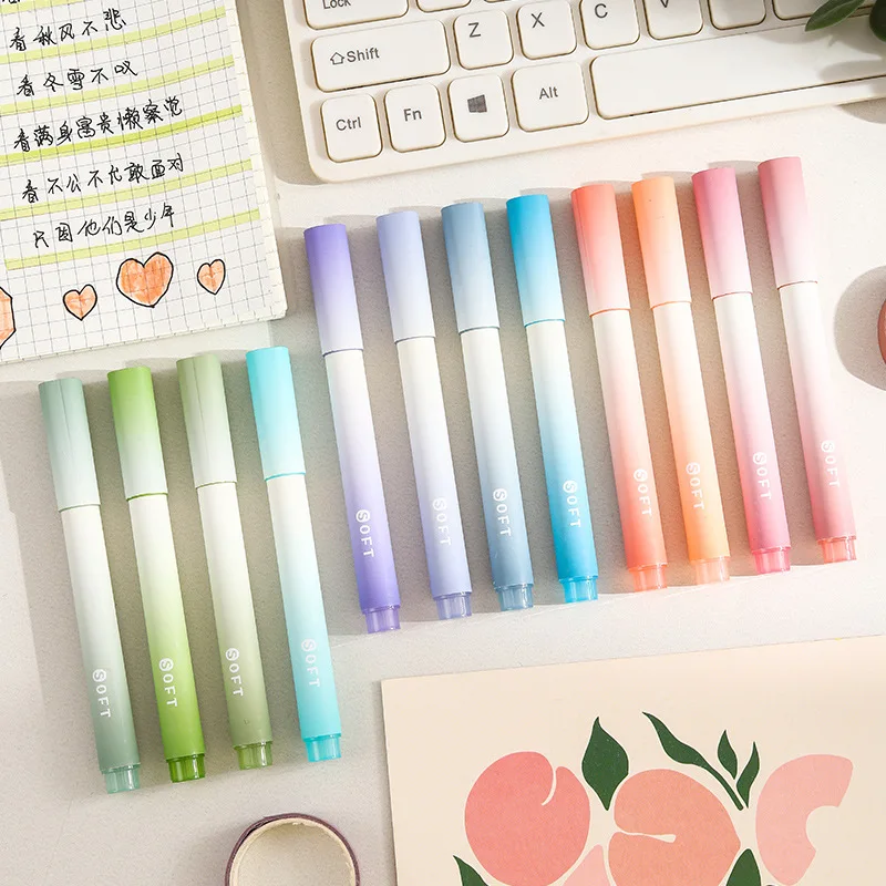 4PCS Color Markers Highlighter Pen Set Kawaii Markers Soft Head Focus on Notes Painting School Art Supplies Stationery