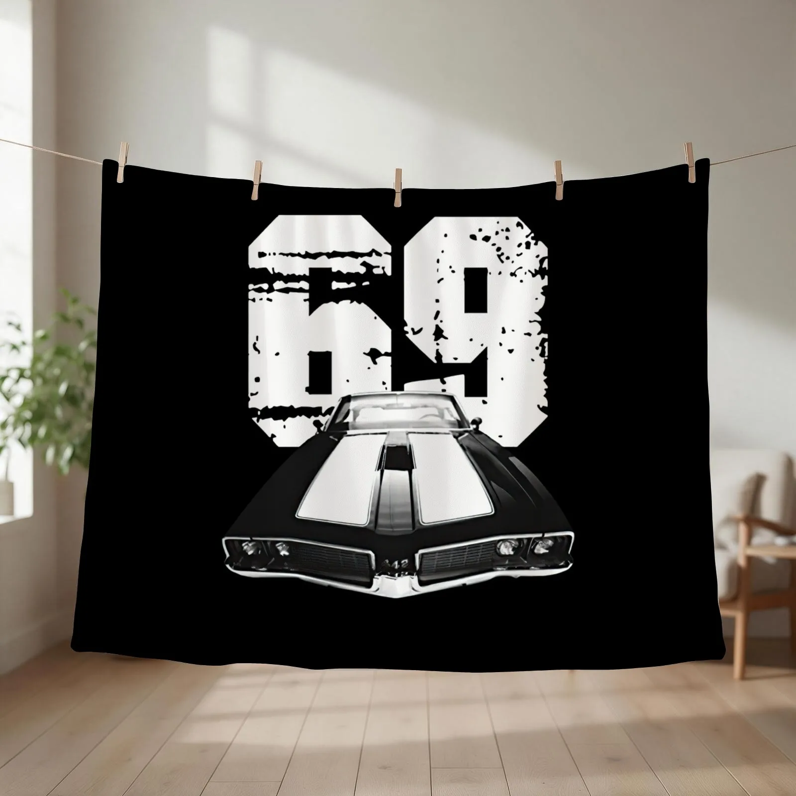 1969 Oldsmobile 442 Front Grill and Hood View with Year Throw Blanket decorative Soft Beds Luxury wednesday Blankets