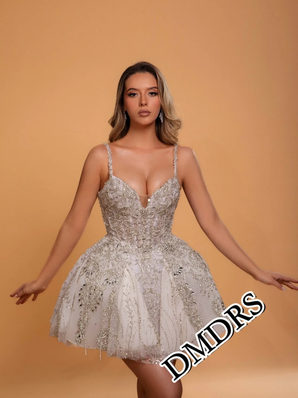 

DMDRS Сексуальное вечернее платье на тонких бретельках, романтическое вечернее платье трапециевидной формы, роскошное вечернее платье длиной до пола с кристаллами и бисером