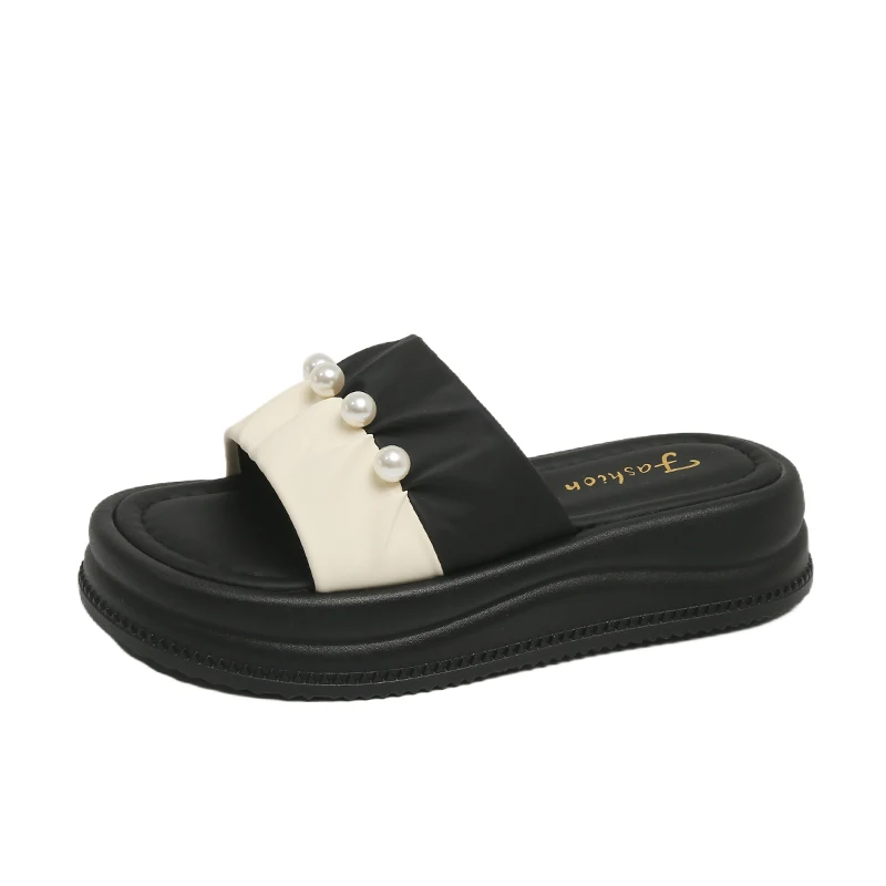 

Женские летние сандалии в корейском стиле - шлепанцы на толстой подошве, нескользящие пляжные слайды для комфорта и модного образа на открытом воздухе