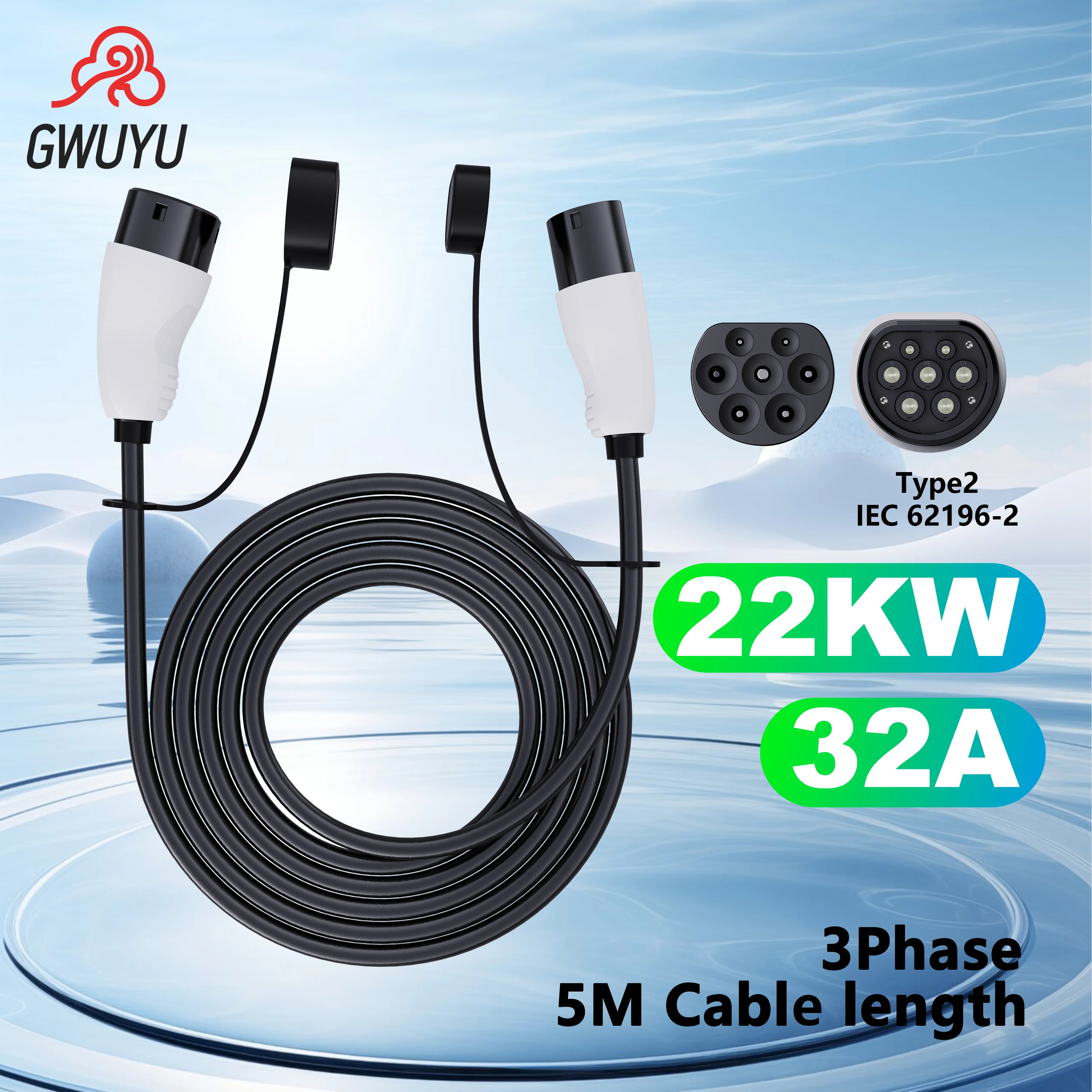 EV Charging Cable GWUYU O10 Double Head AC Charging 5M Female to Male Plug 3.5KW 7KW 11KW 22KW 16A 32A 3 Phase for Electric Car