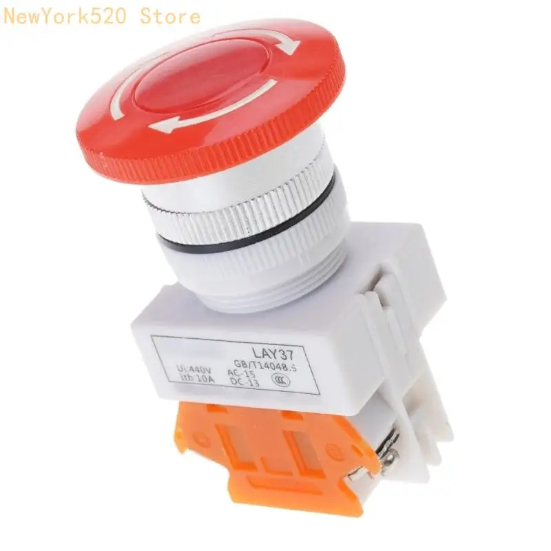 Mushroom Cap 1NO 1NC DPST Emergency Stop Push Button Switch AC660V 10A Switch Equipment Lift Elevator Latching Lock N84C