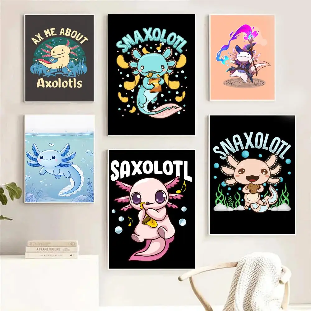 Cute Axolotl Art Poster HD Self Adhesive Waterproof Wall Art Ideal for Home Office Dorm Bedroom Great Gift