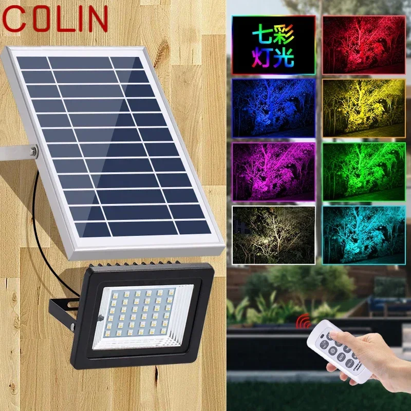 COLIN Outdoor Solar Flood Light Remote Control Wall Mounted Waterproof IP65 Colorful Gradient LED For Courtyard Street Lamp