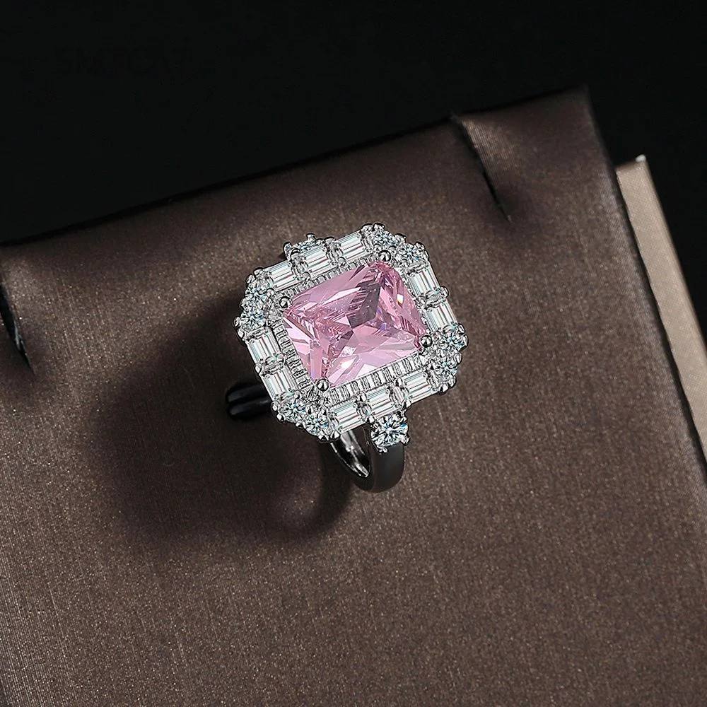 

Стерлингового Серебра 925, розовый сапфир, высокоуглеродистый бриллиант, драгоценный камень, регулируемое кольцо для женщин, свадебные, помолвочные, ювелирные изделия