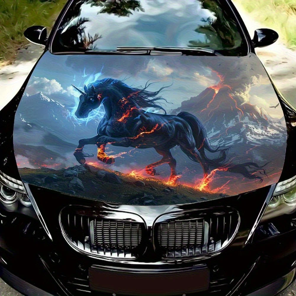 

Flame Dark Horse Car Hood Wrap Color Vinyl Sticker Truck Graphic Bonnet Auto Accessories Decor Decal Waterproof And Scratch Resi