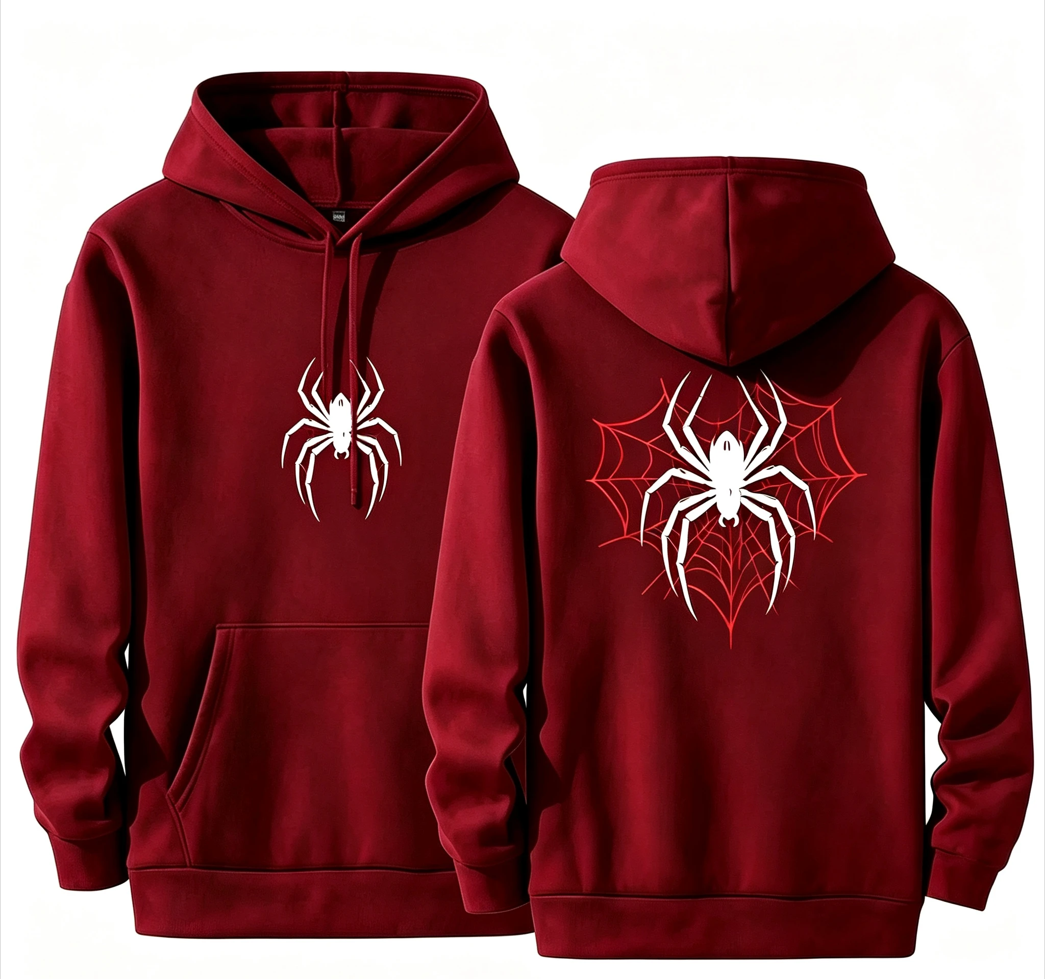 New red spider web print hoodie, Y2K style fall/winter sweatshirt, long sleeve hooded top,