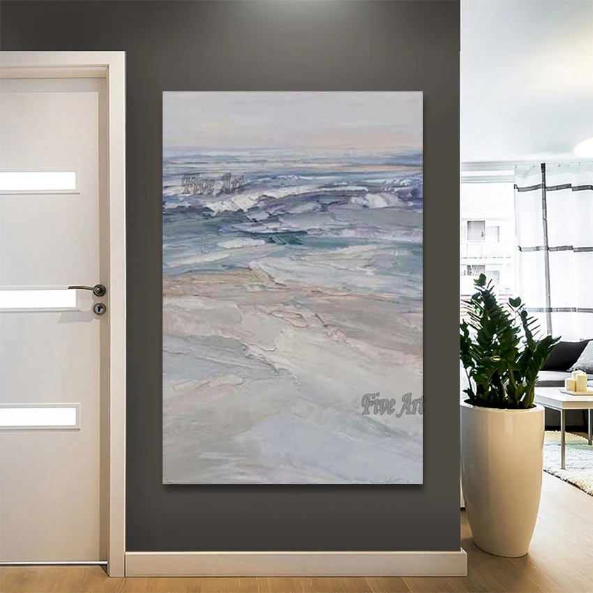 لوحة زيتية تجريدية قماشية، لون فاتح، نسيج سميك، فن حديث غير مؤطر، ديكور منزلي، صورة جدارية للمطعم