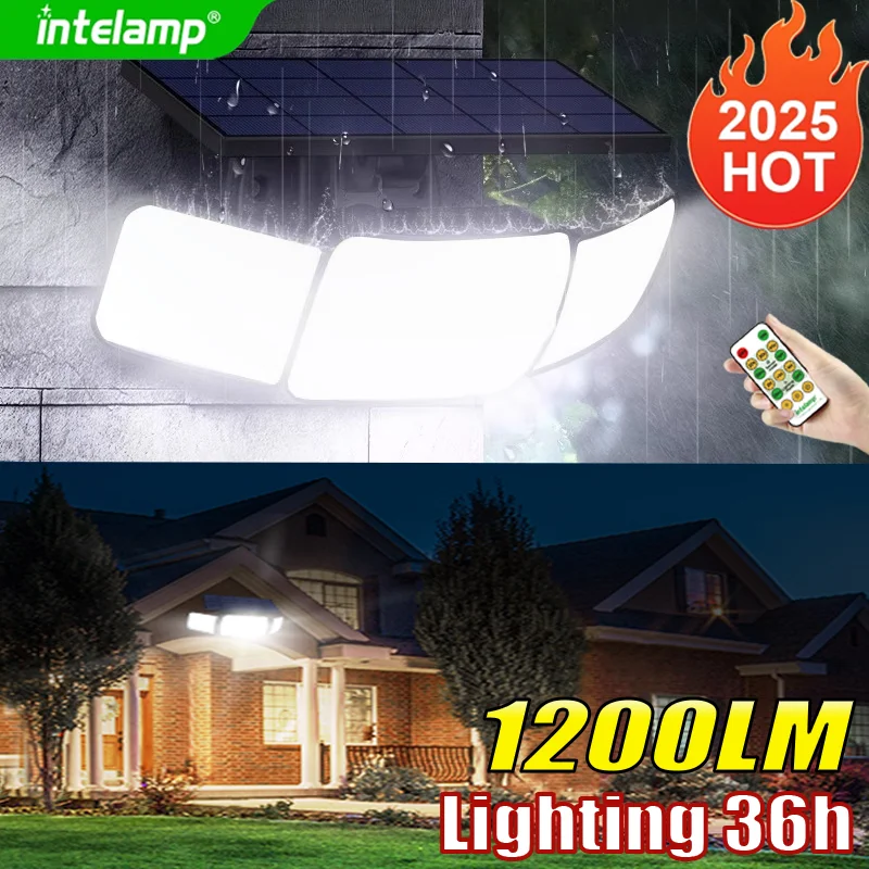 

2025 Новый супер яркий 108 светодиодный солнечный светильник для уличного сада, солнечный светодиодный светильник, водонепроницаемый прожектор с питанием от солнечного света и датчиком движения