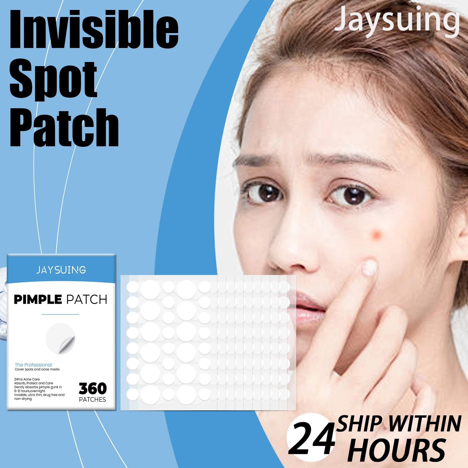 

Jaysuing 360 шт. невидимые пластыри от прыщей, ультратонкие гидроколлоидные пятна с салициловой кислотой, корректор темных пятен, шрамы, пятна