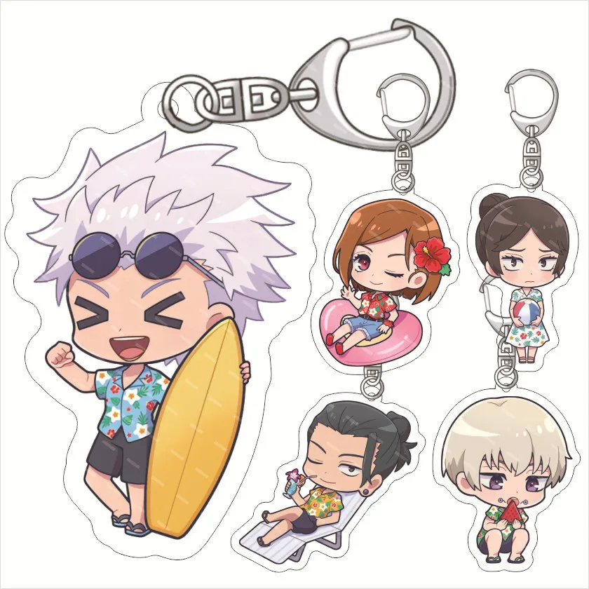 Q Version of The Beach Theme Satoru Gojo Acrylic Keychain Double-sided Printing 60mm Innovative HD Pattern Backpack Decoration