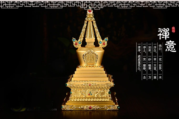 wholesale buddha statue # 22cm HOME efficacious Talisman Buddhism Bodhi Pagoda Shariputra Gilding brass