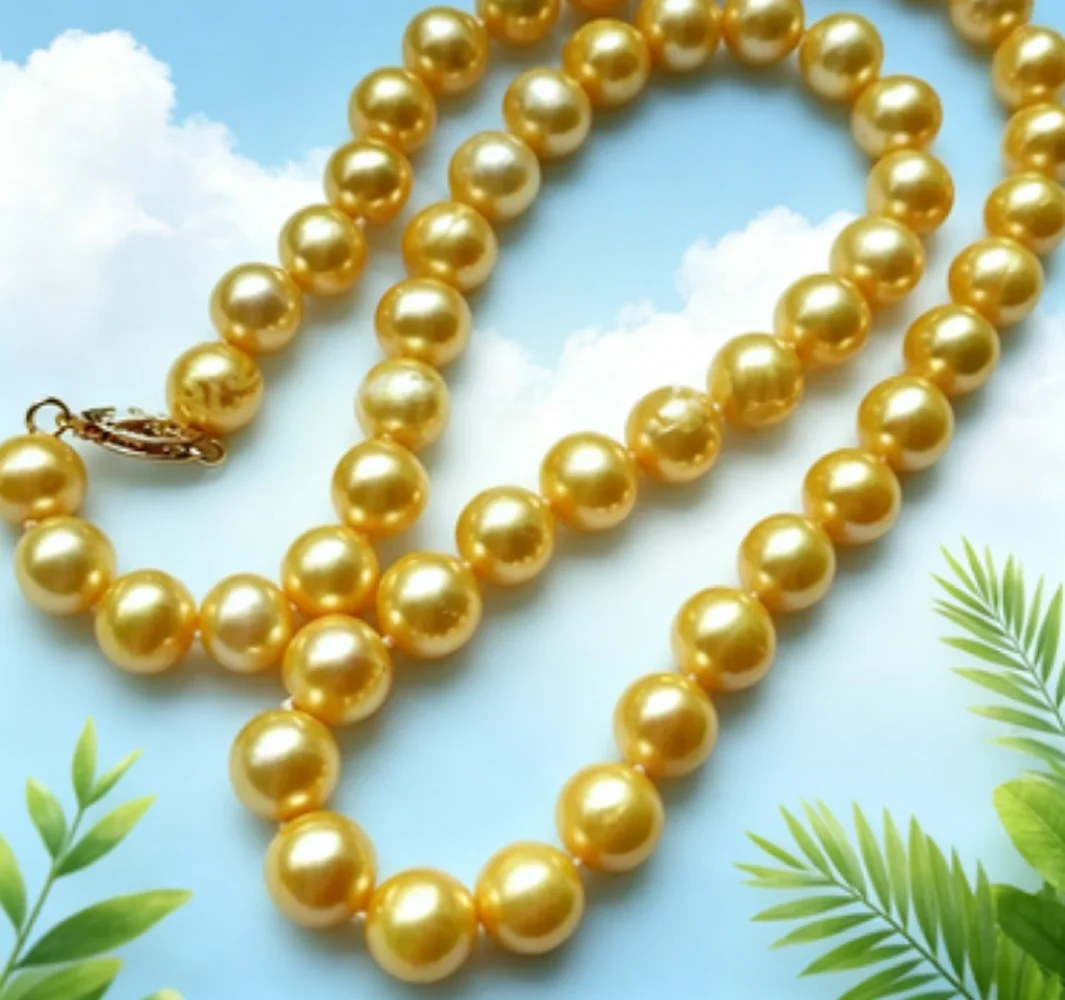 

Gorgeous necklace AAAA8-9mm 9-10mm natural South Sea gold pearl necklace 16in/18 inch/14K gold buttons