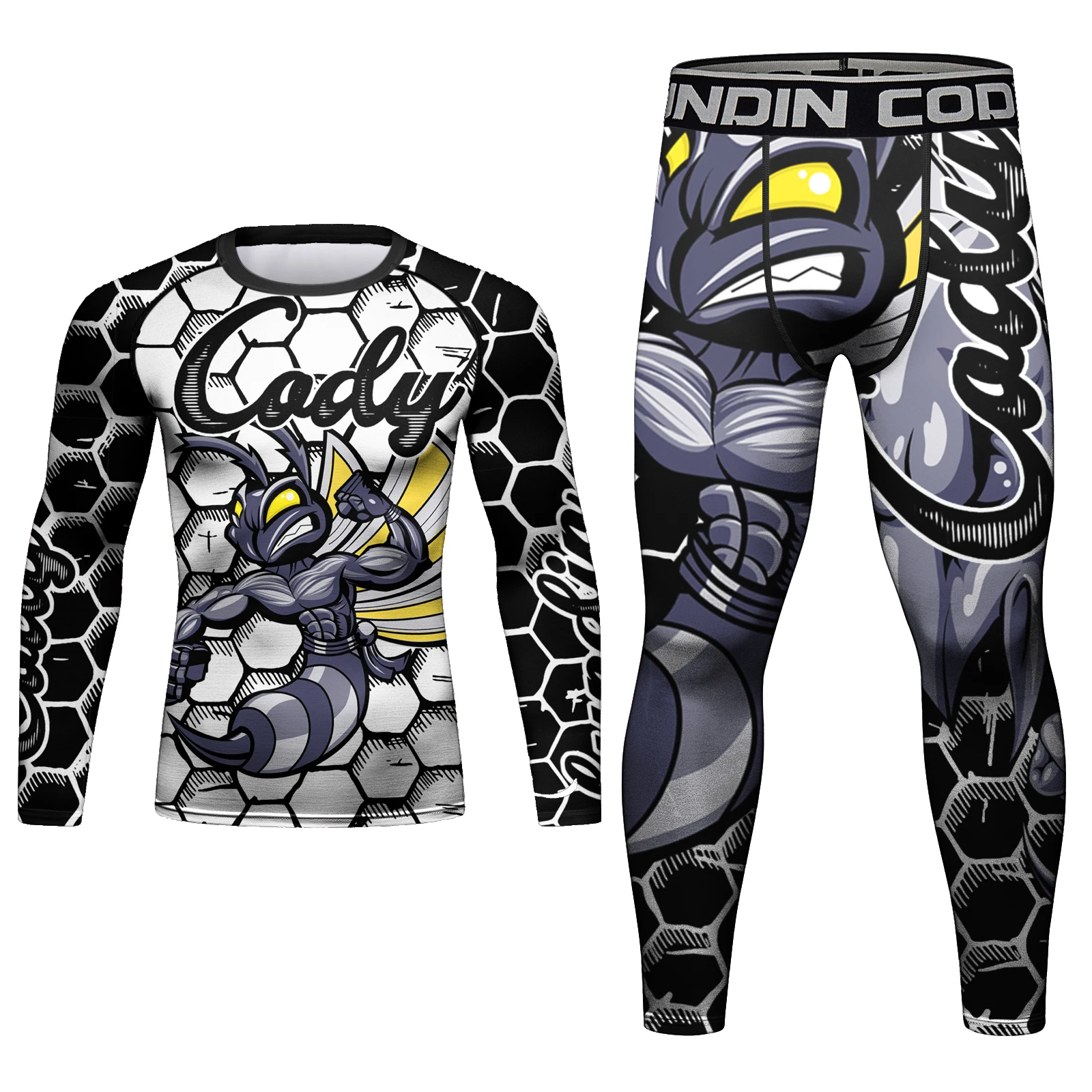 Cody Lundin Digital Printed Men's Compression MMA Rashguard Fitness Gym Muay Thai Sportswear Set High Quality Jiu jitsu 4PCS/Set