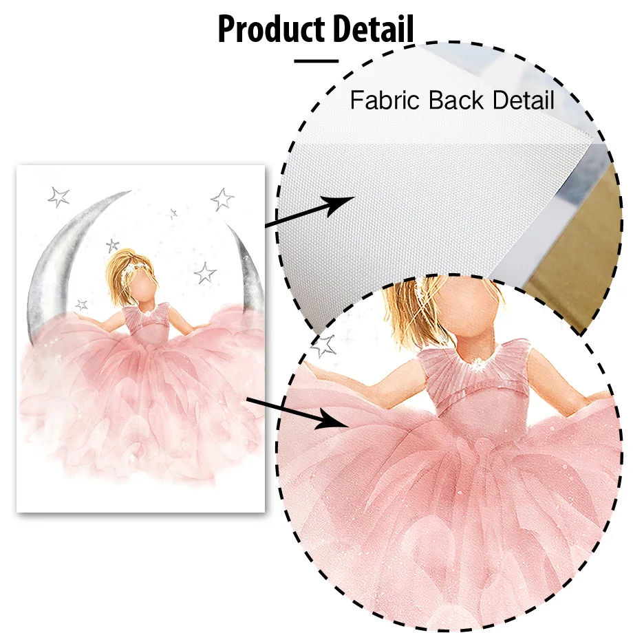 Pink Angel Girl Sun Moon Cloud Swan Castle Wall Art Nursery Canvas Painting Nordic Posters Prints Pictures Baby Kids Room Decor - view 4