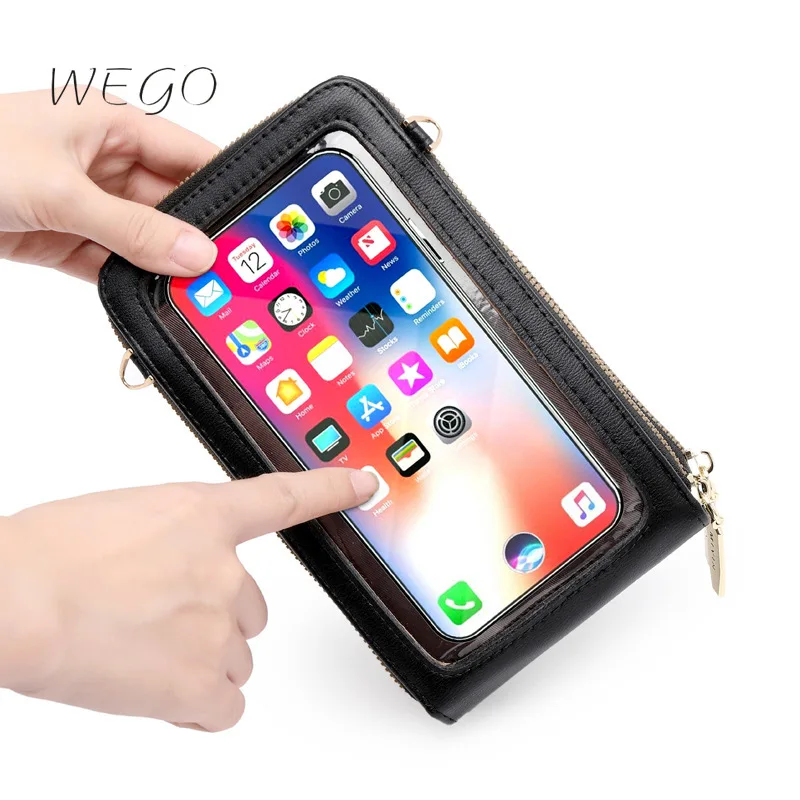 PU Crossbody Bags Touch-screen Mobile Phone Bag Female Transparent Multifunctional Vertical Mobile Phone Single Mini Bag Wallet