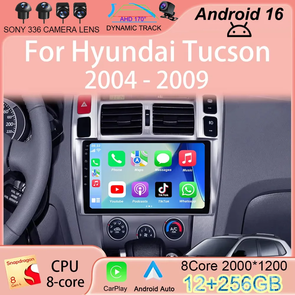 

Автомагнитола Carplay Android 16 для Hyundai Tucson 2004-2009, мультимедийный видеоплеер, навигация, стереосистема 2DIN, DVD