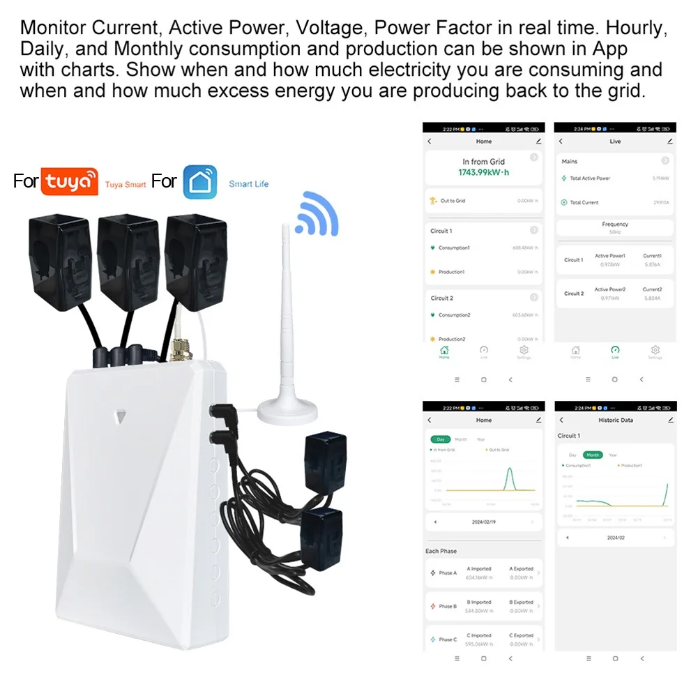 Monitoraggio remoto dell'energia Monitor di potenza bidirezionale Monitoraggio dei dati in tempo reale Integrazione del sistema solare Compatibilità versatile