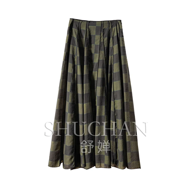 Niche Designer Vintage Yarn Checkered 4M + Pendulum A-shaped Skirt 71B7 Korean Fashion Clothing