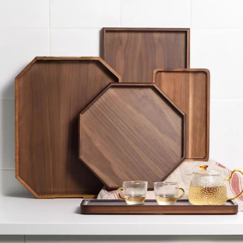 Black Walnut Tray Wooden Square Work Tea Tray Fruit Snacks Dessert Bread Service Dinner Plate Home Storage Wooden Tray