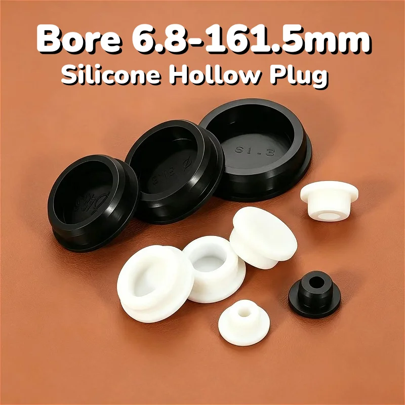 Bore 6.8-161.5mm White/Black Round Silicone Hollow Plug Dustproof Stopper Rubber Seal Cap Heat -Resistant Elastic Sealing Plugs