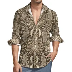 Snake Skin 3D Print Beach Shirts Men Women Casual Fashion Streetwear Oversized Lapel Long Sleeve Blouse Man Clothing Shirt Tops